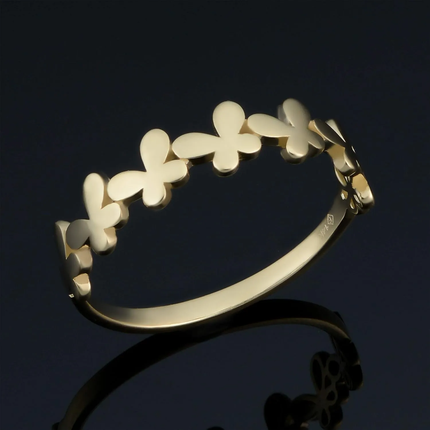 Kooljewelry 14k Yellow Gold Swarm of Butterfly Minimalist Ring