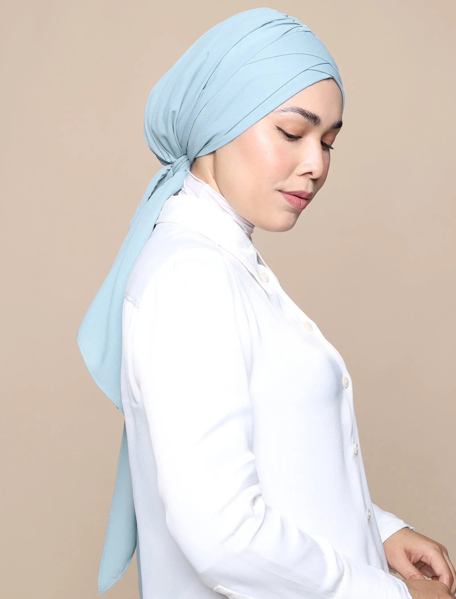 Korean Chiffon Tri Lux Turban - Eggshell Blue