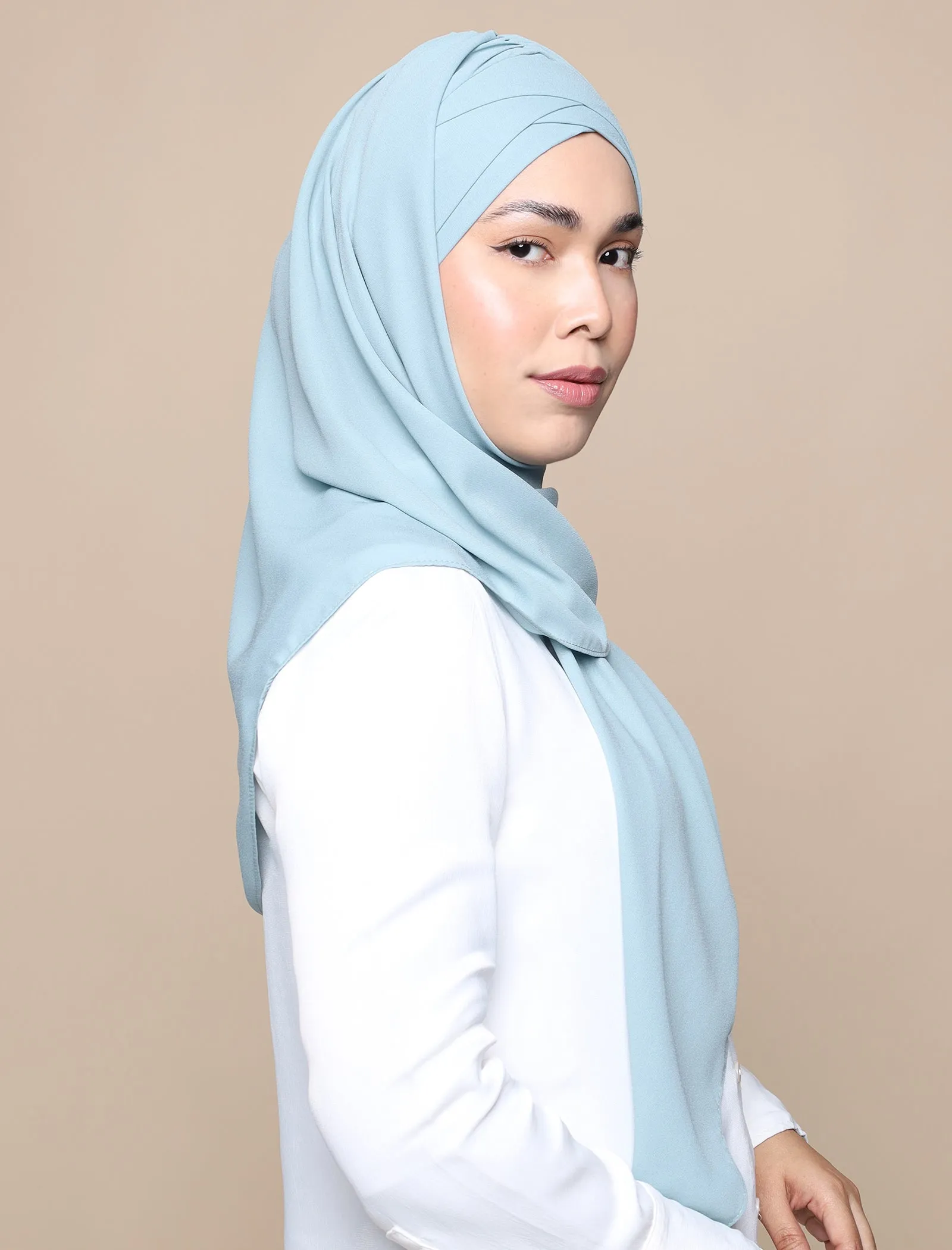 Korean Chiffon Tri Lux Turban - Eggshell Blue