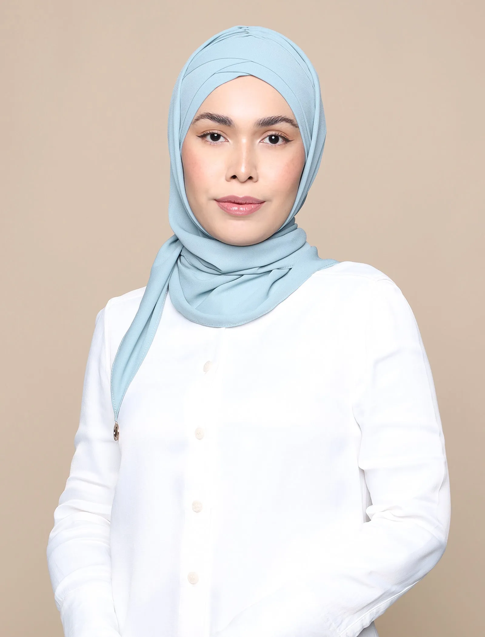 Korean Chiffon Tri Lux Turban - Eggshell Blue