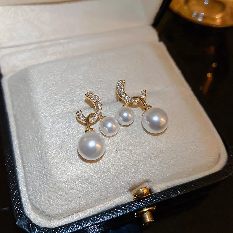 Korean Delicate C Shaped Zircon Drop Earrings For Women