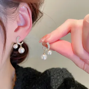 Korean Delicate C Shaped Zircon Drop Earrings For Women