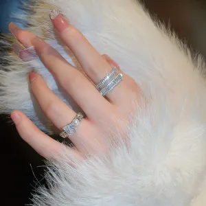 Korean Delicate Zircon Double Layers Adjustable Rings For Women