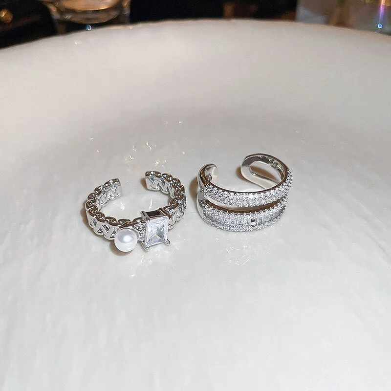 Korean Delicate Zircon Double Layers Adjustable Rings For Women