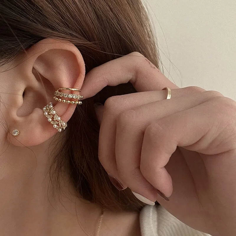 Korean Delicate ZirconCircle Clip Earrings For Women Girls Elegant Pearl No Piercing