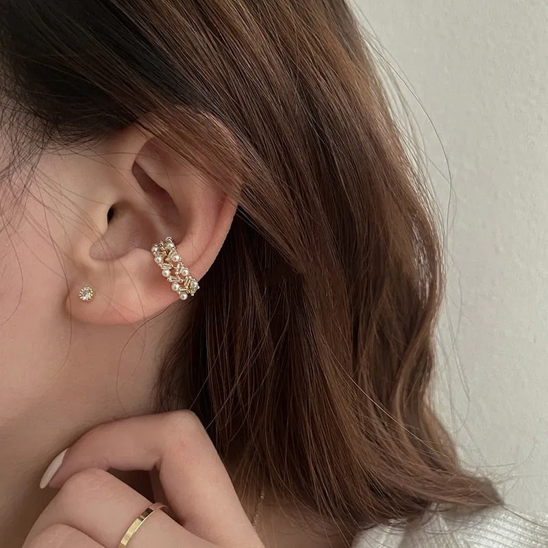 Korean Delicate ZirconCircle Clip Earrings For Women Girls Elegant Pearl No Piercing