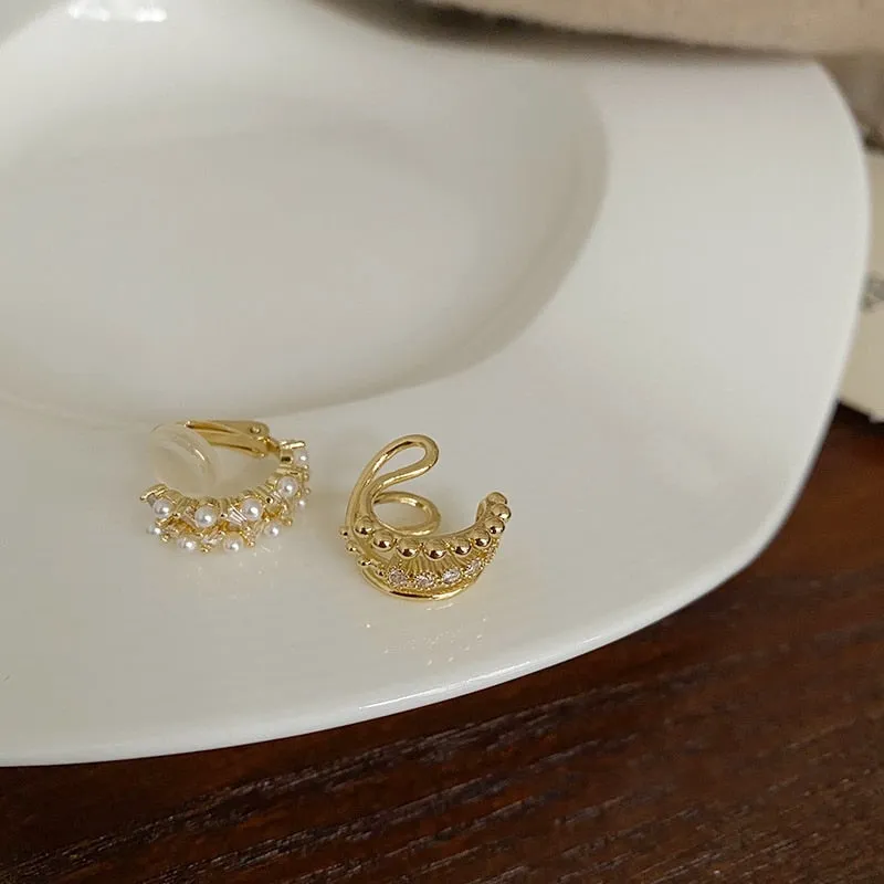 Korean Delicate ZirconCircle Clip Earrings For Women Girls Elegant Pearl No Piercing