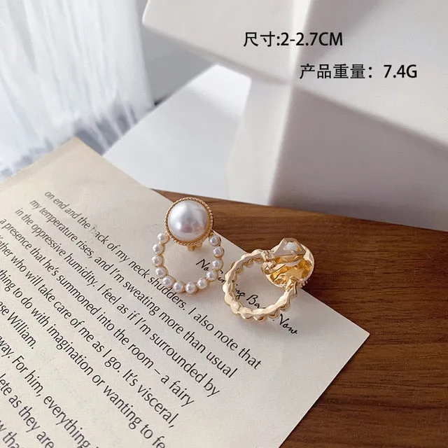 Korean Design Elegant Simulated Pearl Big Round Clip on Earrings