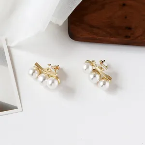 Korean Design Elegant Simulated Pearl Big Round Clip on Earrings