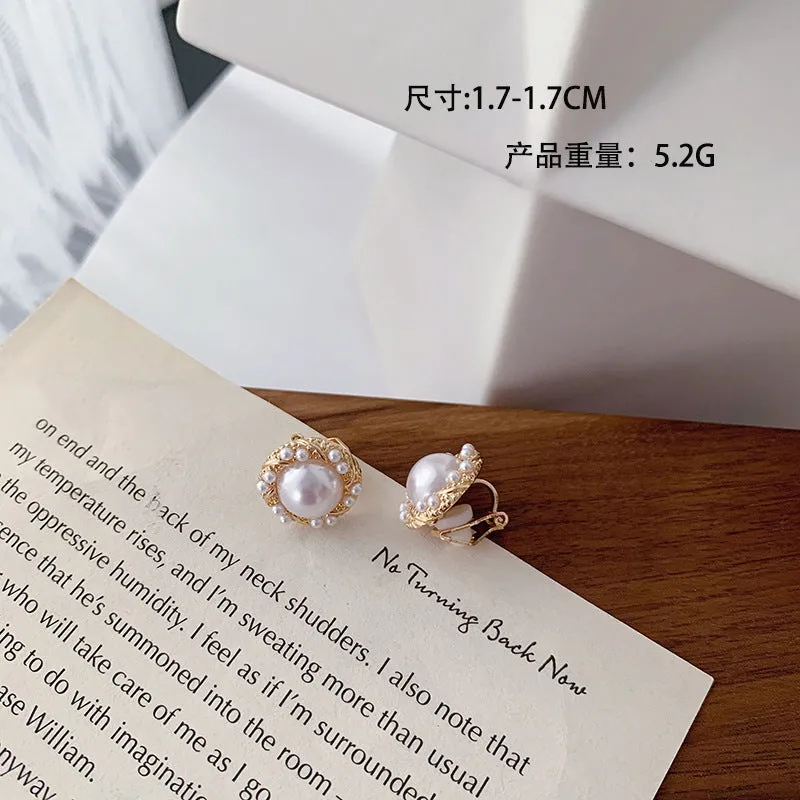 Korean Design Elegant Simulated Pearl Big Round Clip on Earrings