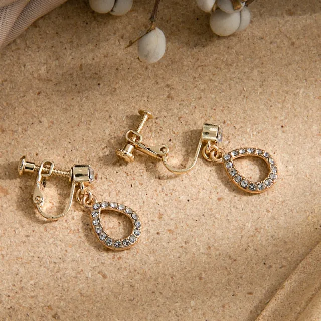Korean Design Simulated Pearl Screw Clip on Earrings Non Pierced