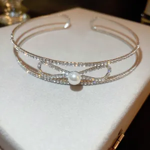 Korean Elegant Bowknot Pearl Double Layer Choker For Women