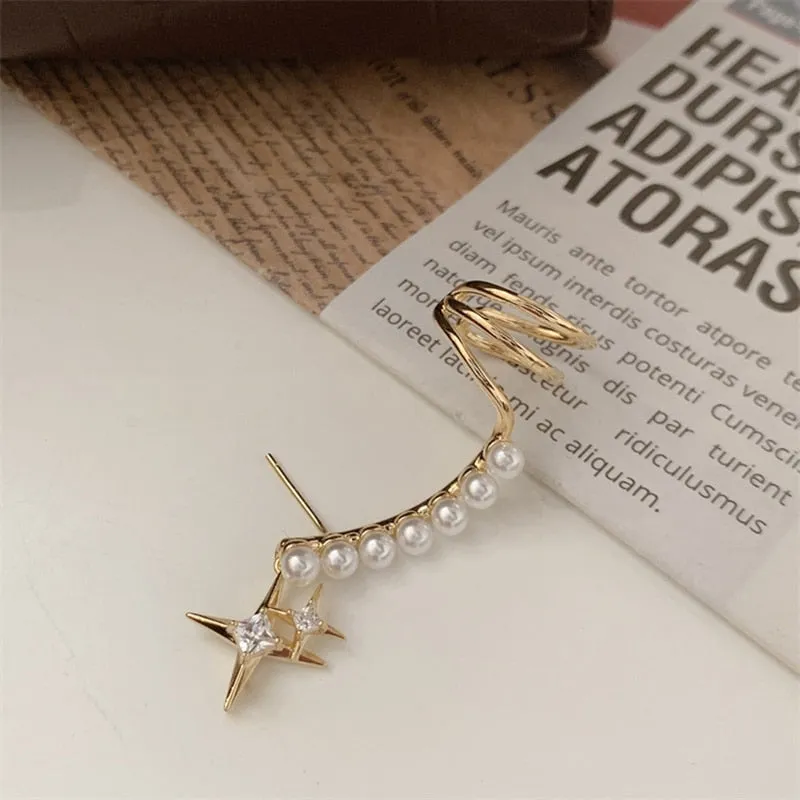 Korean Elegant Pearl Beads Clip Earrings Women