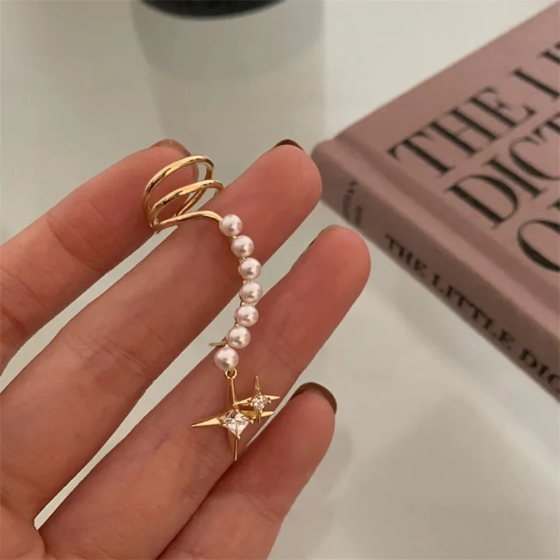 Korean Elegant Pearl Beads Clip Earrings Women