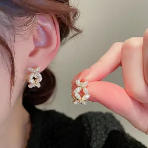 Korean Elegant Pearl Flower Hoop Earrings For Women