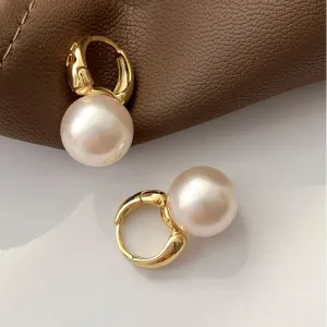 Korean Elegant Pearl Hoop Earrings For Women