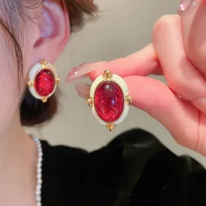 Korean Elegant Vintage Pearl Oval Stud Earrings For Women