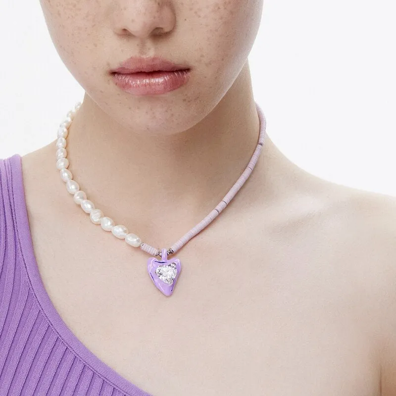 Korean Fashion Colorful Enamel Heart Pendant Necklace For Women