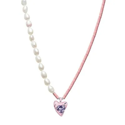 Korean Fashion Colorful Enamel Heart Pendant Necklace For Women
