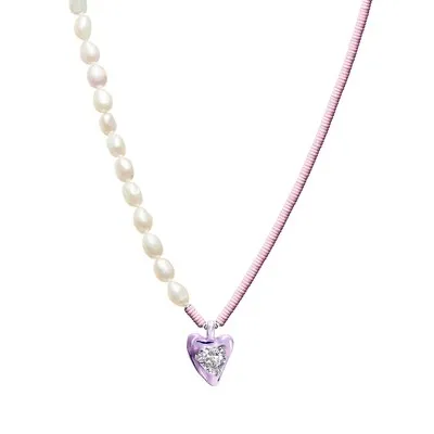Korean Fashion Colorful Enamel Heart Pendant Necklace For Women