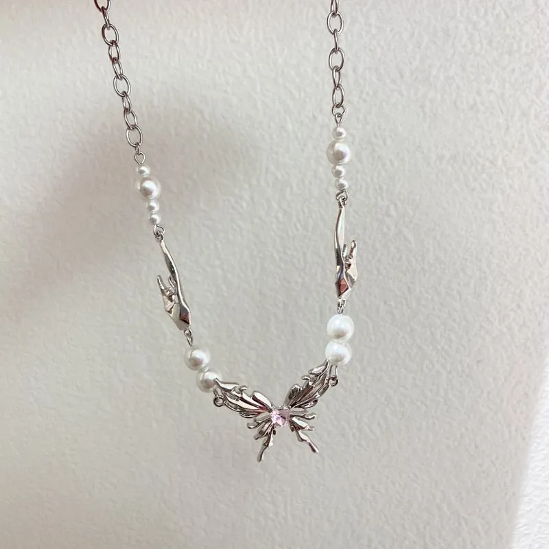 Korean Fashion Design Punk Irregular Butterfly Pendant Necklace For Women