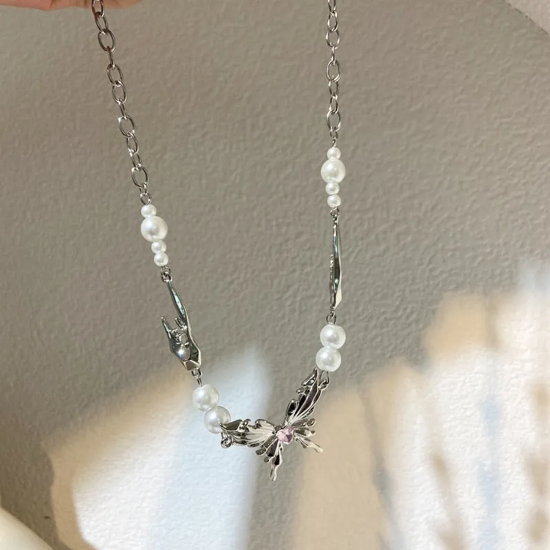 Korean Fashion Design Punk Irregular Butterfly Pendant Necklace For Women