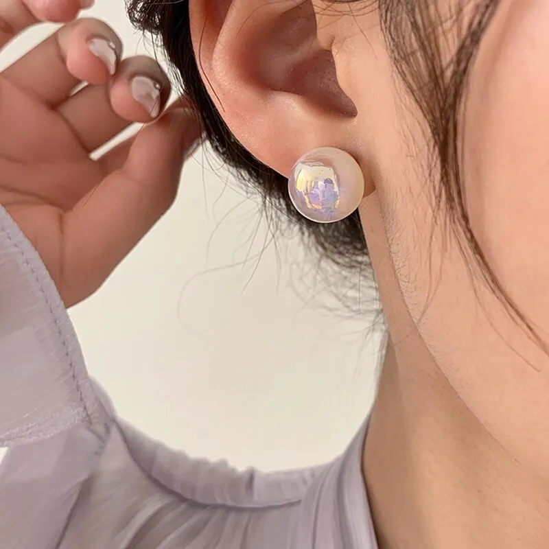 Korean Fashion Exquisite Mermaid Color Pearl Stud Earrings For Women