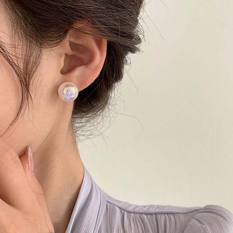 Korean Fashion Exquisite Mermaid Color Pearl Stud Earrings For Women
