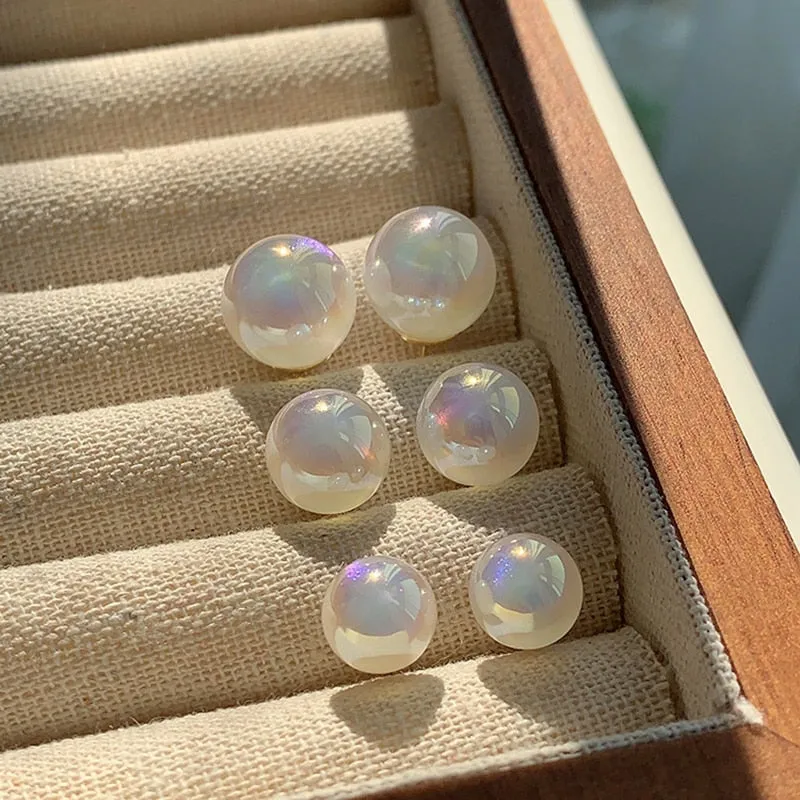 Korean Fashion Exquisite Mermaid Color Pearl Stud Earrings For Women