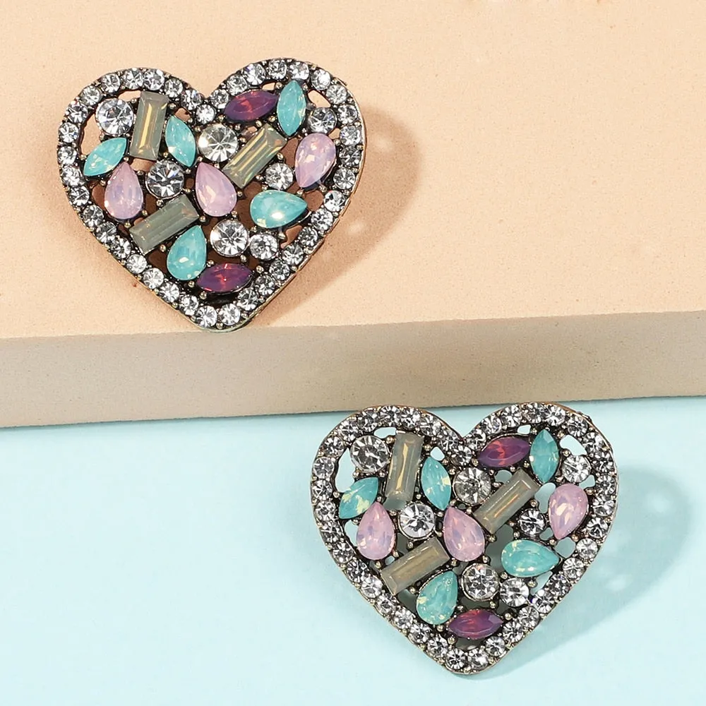 Korean Fashion Heart Metal Hollow Stud Earrings For Women