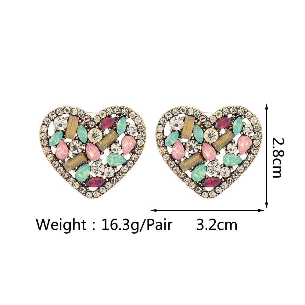 Korean Fashion Heart Metal Hollow Stud Earrings For Women