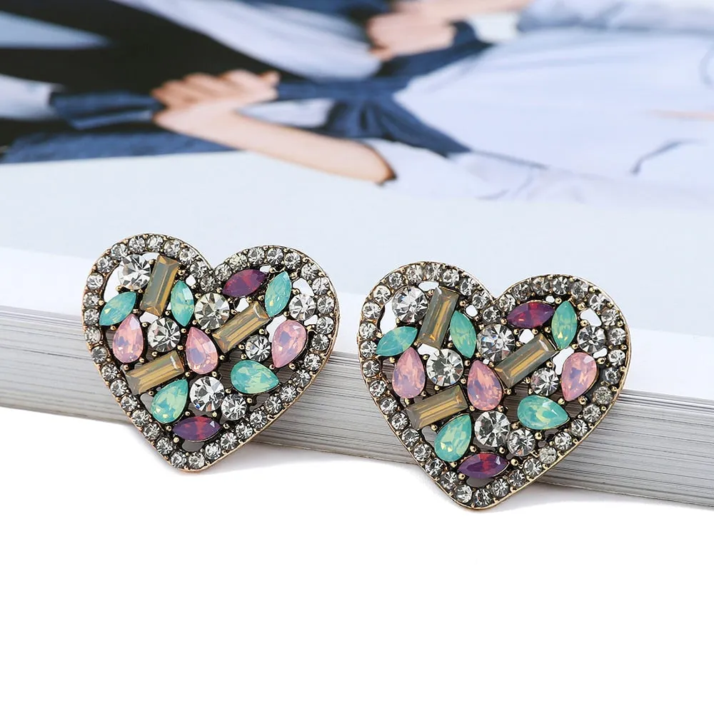 Korean Fashion Heart Metal Hollow Stud Earrings For Women