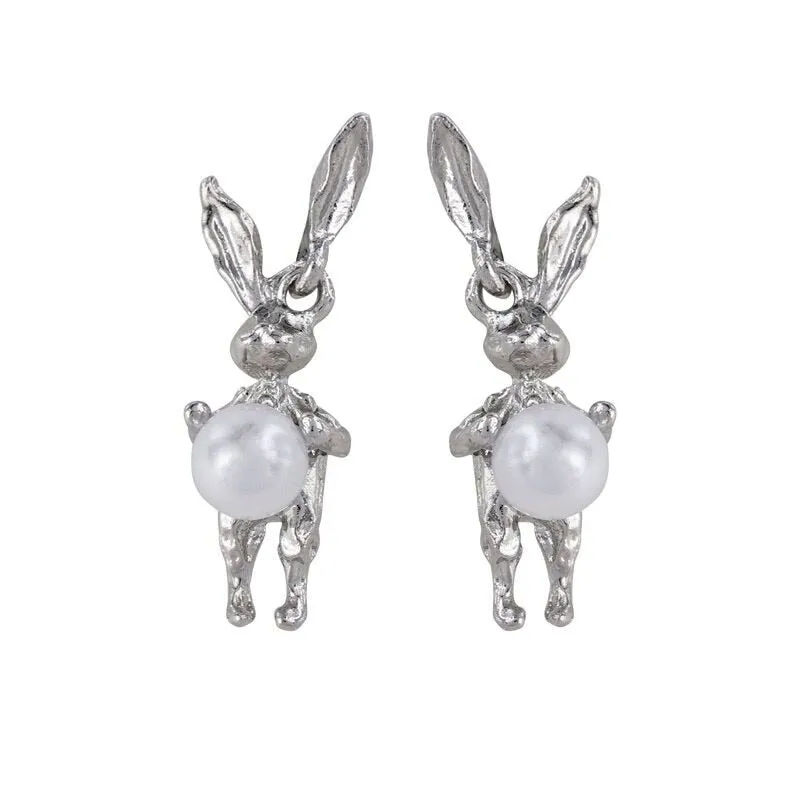 Korean Fashion Rabbit Pearl Drop Earrings For Women