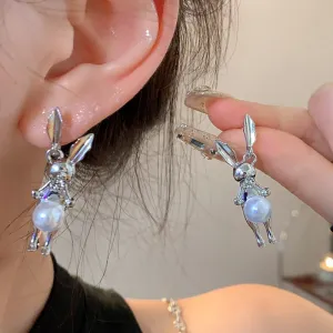 Korean Fashion Rabbit Pearl Drop Earrings For Women