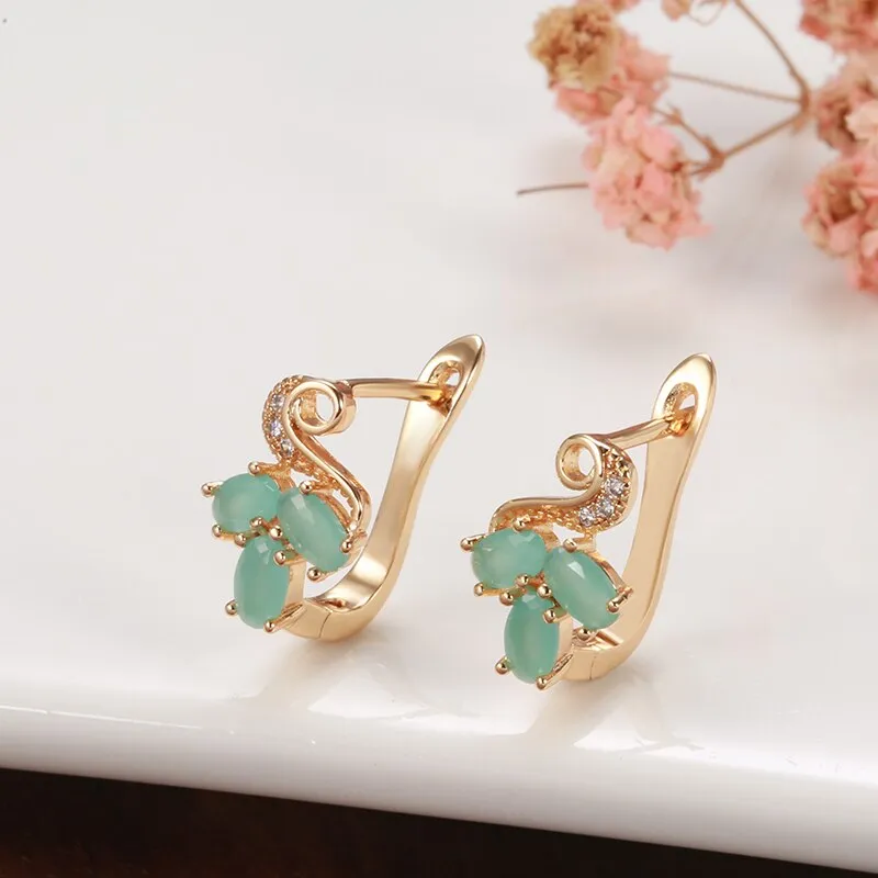 Korean Geometric Mint Green Oval Zircon Women Fashion Earrings