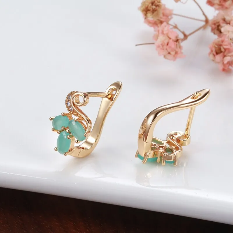 Korean Geometric Mint Green Oval Zircon Women Fashion Earrings