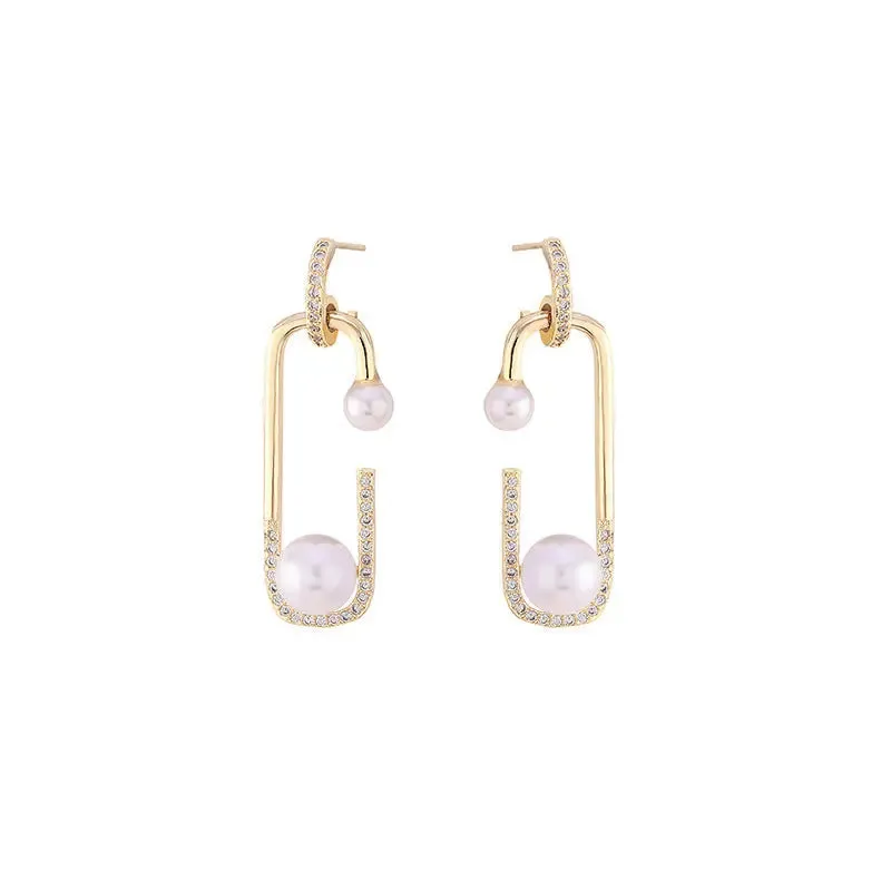 Korean Geometric Pearl Earrings