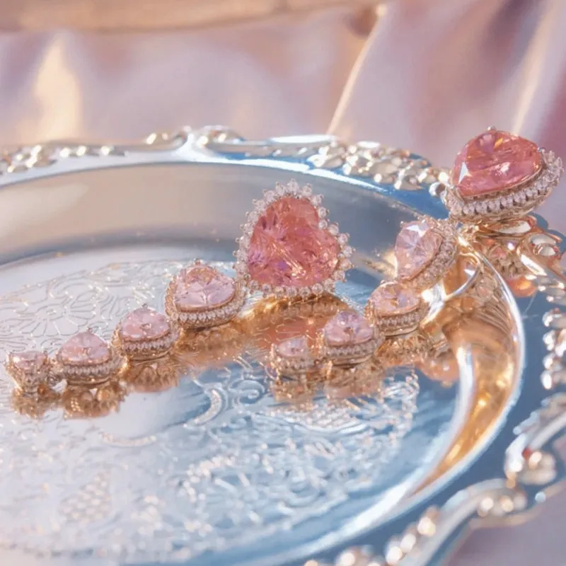 Korean Luxury Pink Heart Crystal Pendant Necklace For Women