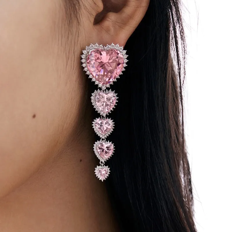 Korean Luxury Pink Heart Crystal Pendant Necklace For Women
