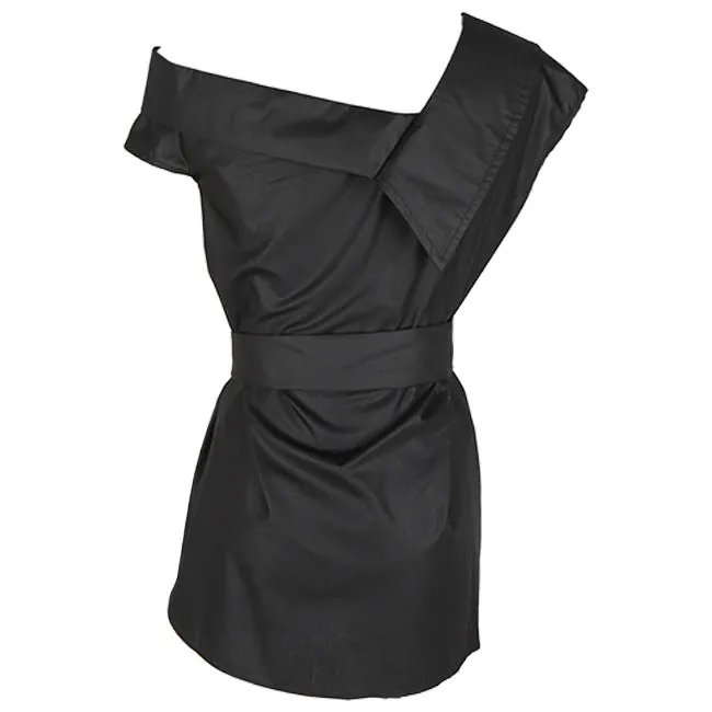 Korean niche design asymmetric slanted strap big bow irregular hem sleeveless blouse long shirt