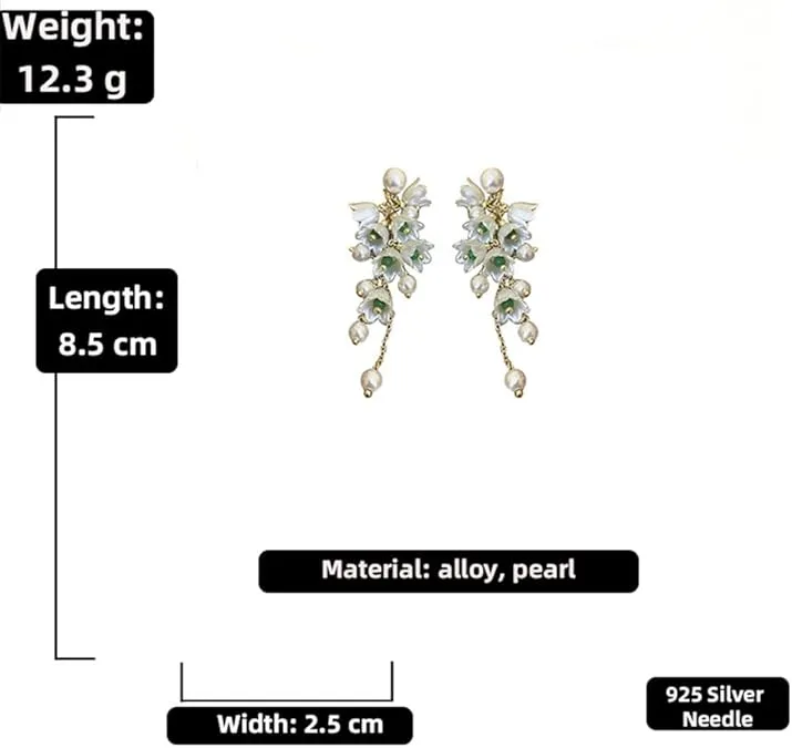 Korean Pearl Bell Orchid Flower Vintage Earrings