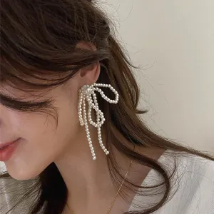 Korean Pearl Knot Big Earrings New Jewelry Statement Drop Dangle Earrings