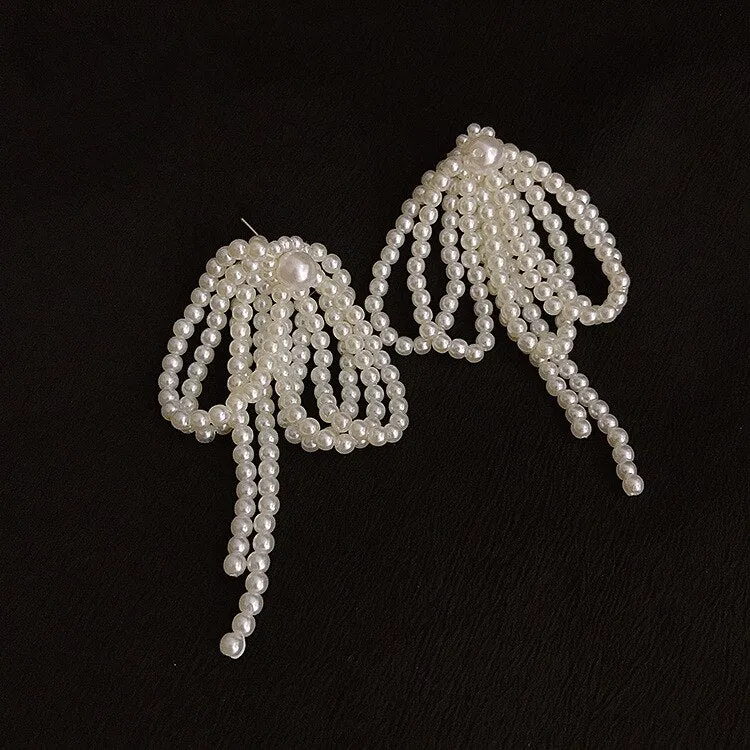 Korean Pearl Knot Big Earrings New Jewelry Statement Drop Dangle Earrings