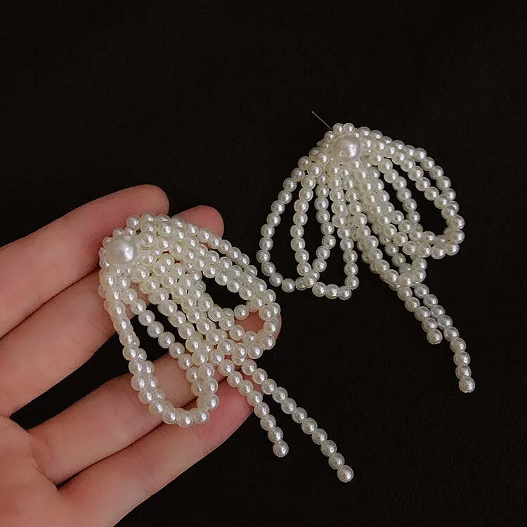 Korean Pearl Knot Big Earrings New Jewelry Statement Drop Dangle Earrings