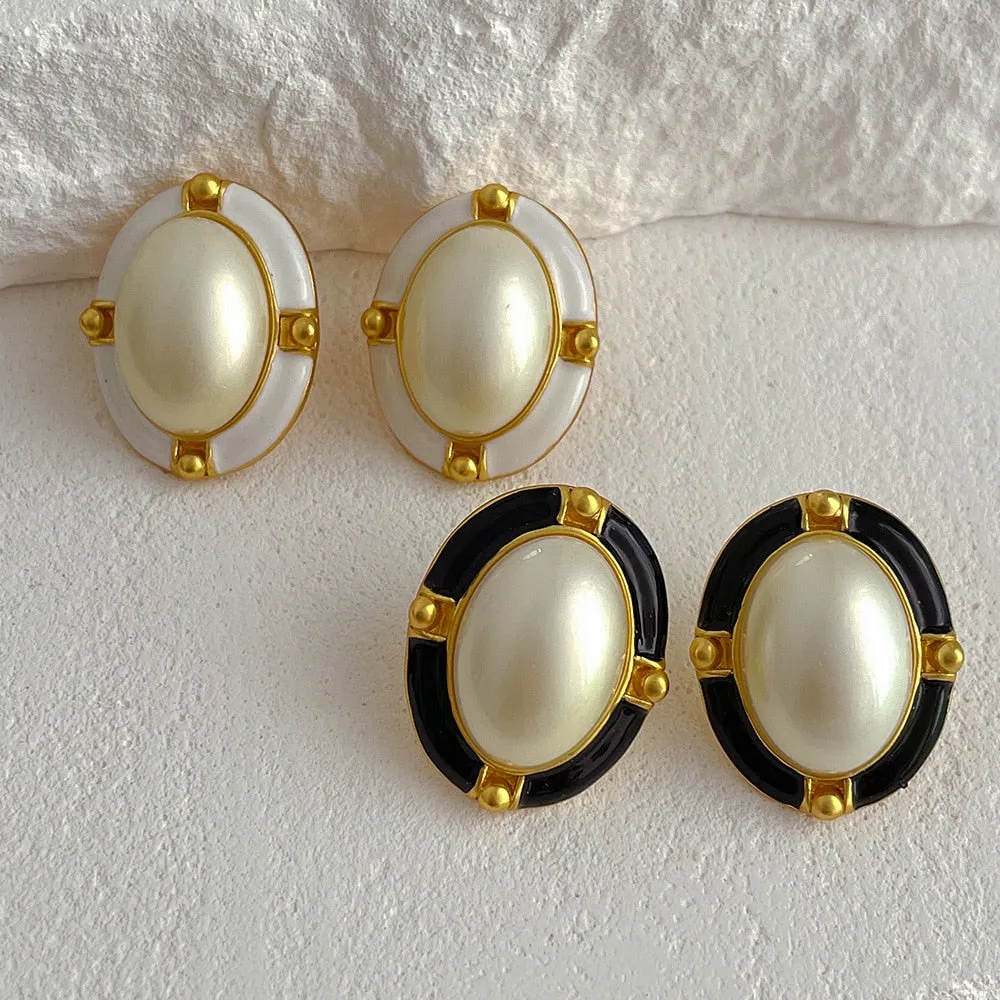 Korean Pearl Oval Stud Earrings 2023 New Statement Retro Earings For Women