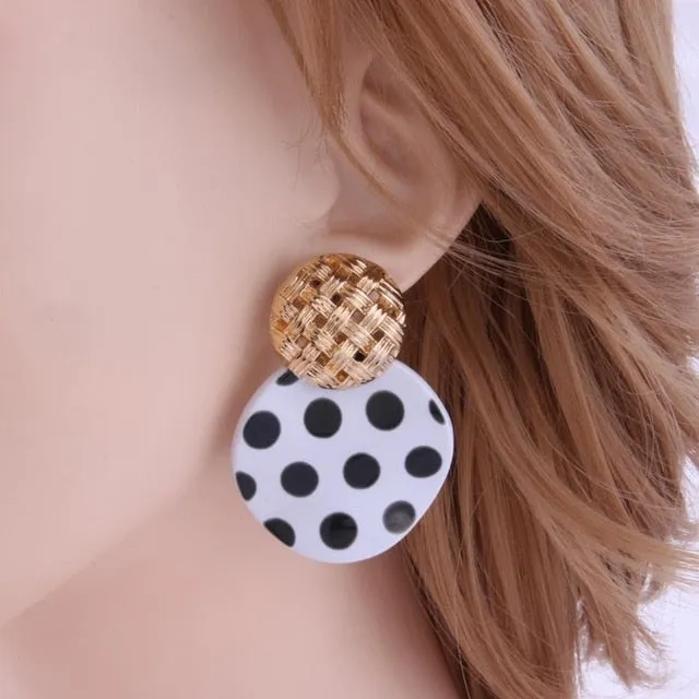 Korean Round Geometric Gold Sequin Pendant Woman Earrings