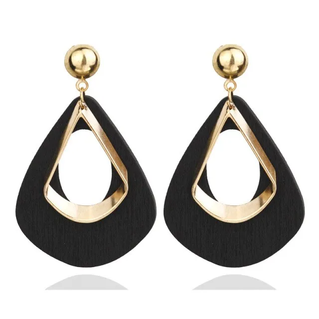 Korean Statement Black Acrylic Drop Earrings for Women
