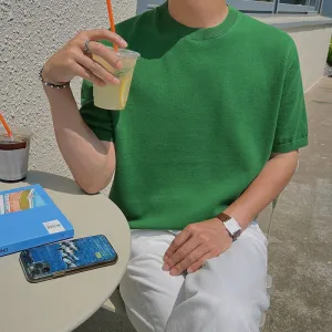 [Korean Style] 2 Colors 1/2 Round Neck Knitted T-shirts