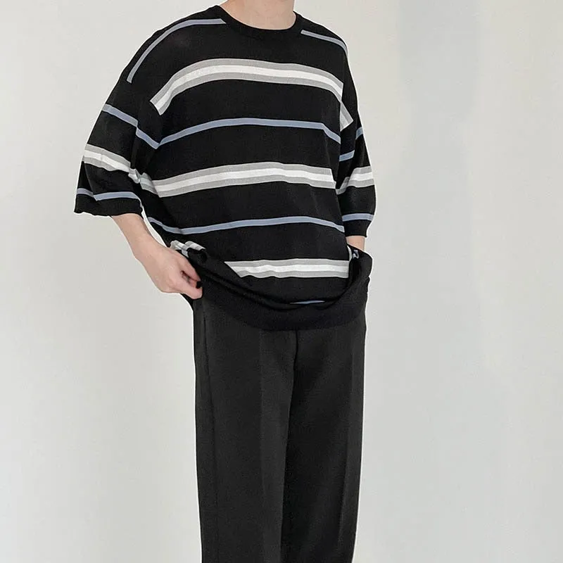 [Korean Style] 2 Colors 7 Cut Oversized Stripe T-shirts