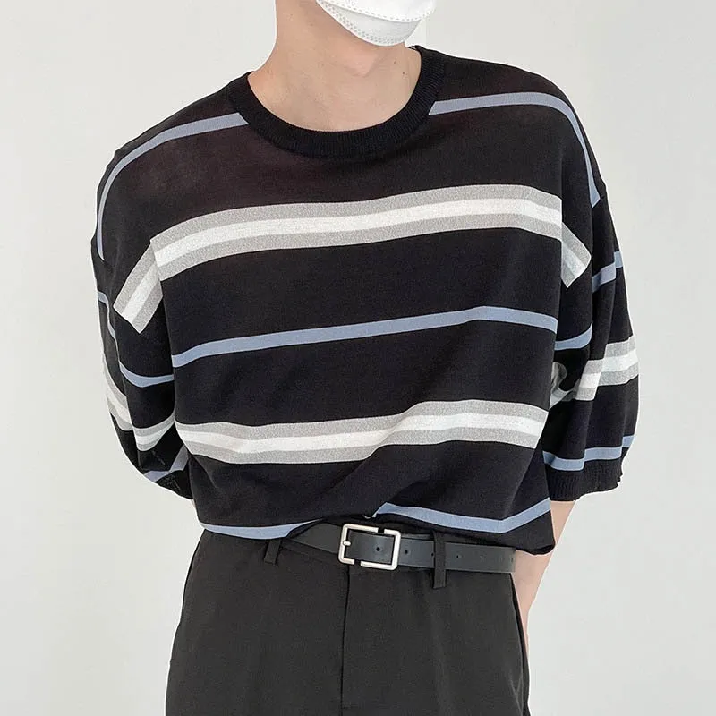 [Korean Style] 2 Colors 7 Cut Oversized Stripe T-shirts